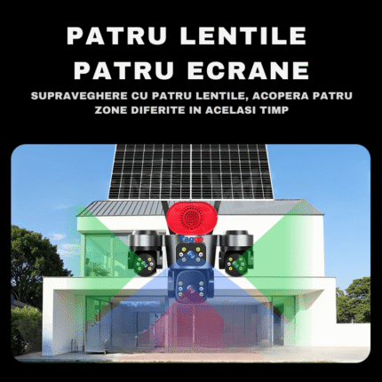 Camera 4G Taggo Pro Q70 cu patru lentile care supraveghează patru zone ale casei